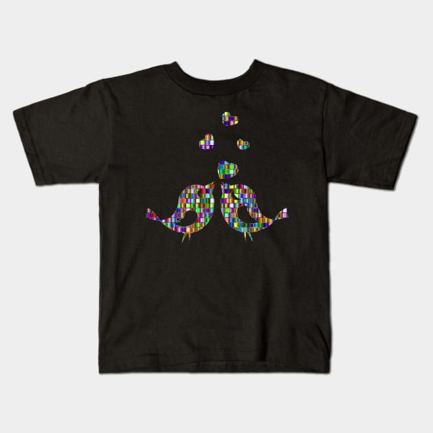 Cute Heart Rainbow Colored Love Birds Kids T-Shirt by Normo Apparel